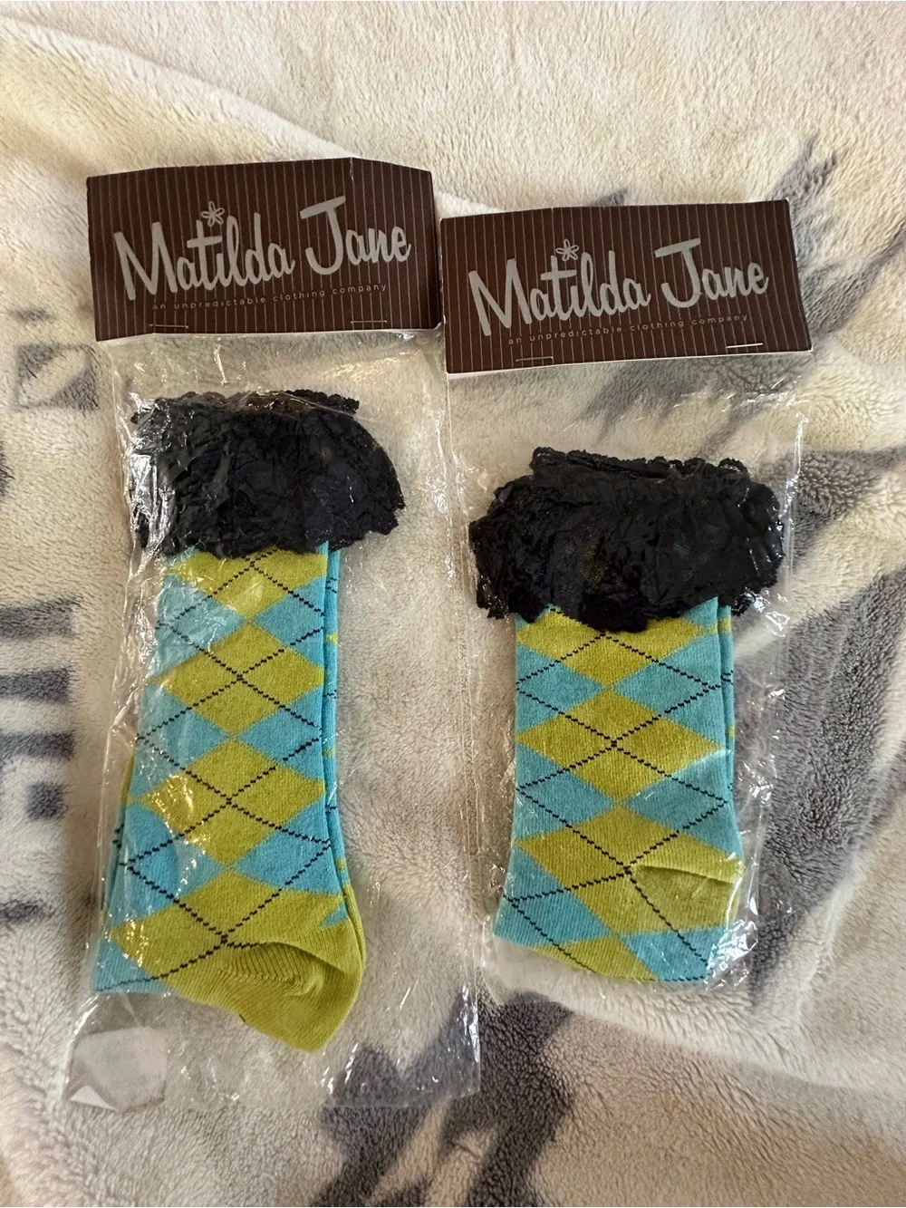 Matilda Jane Blue and Lime Argyle Ruffle Socks